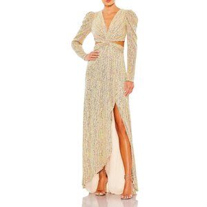 Mac Duggal Sparkly Rainbow Sequin Puff Sleeve Cross Back Cutout Gown Size 14